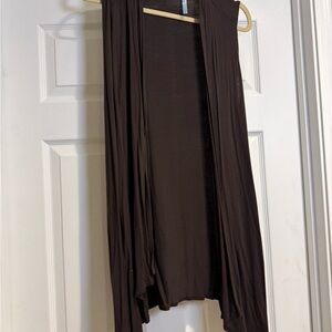 Brown Sleeveless Lightweight Knit Open Cardigan Vest